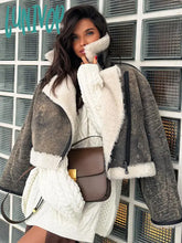Lunivop Casual Turn Down Collar Patchwork Fur Coat Female Vintage Zipper Long Sleeves Plush Jacket